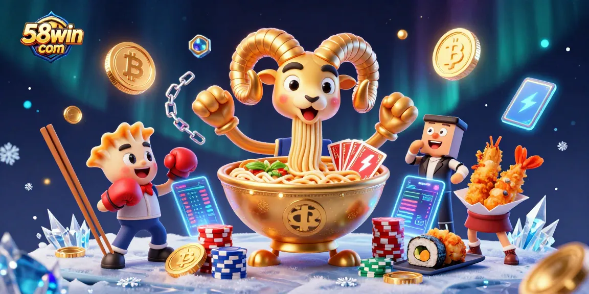Engage in thrilling games at 58win com with vibrant characters celebrating wins amid glowing crypto coins.