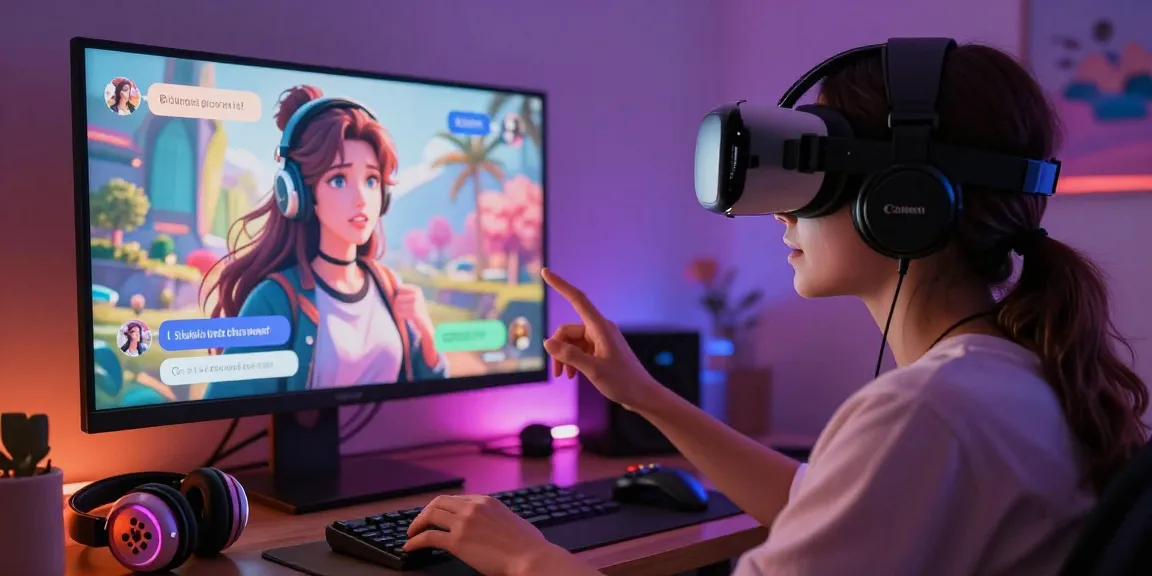 Engaging interaction with AI nsfw character in a vibrant virtual reality setting.