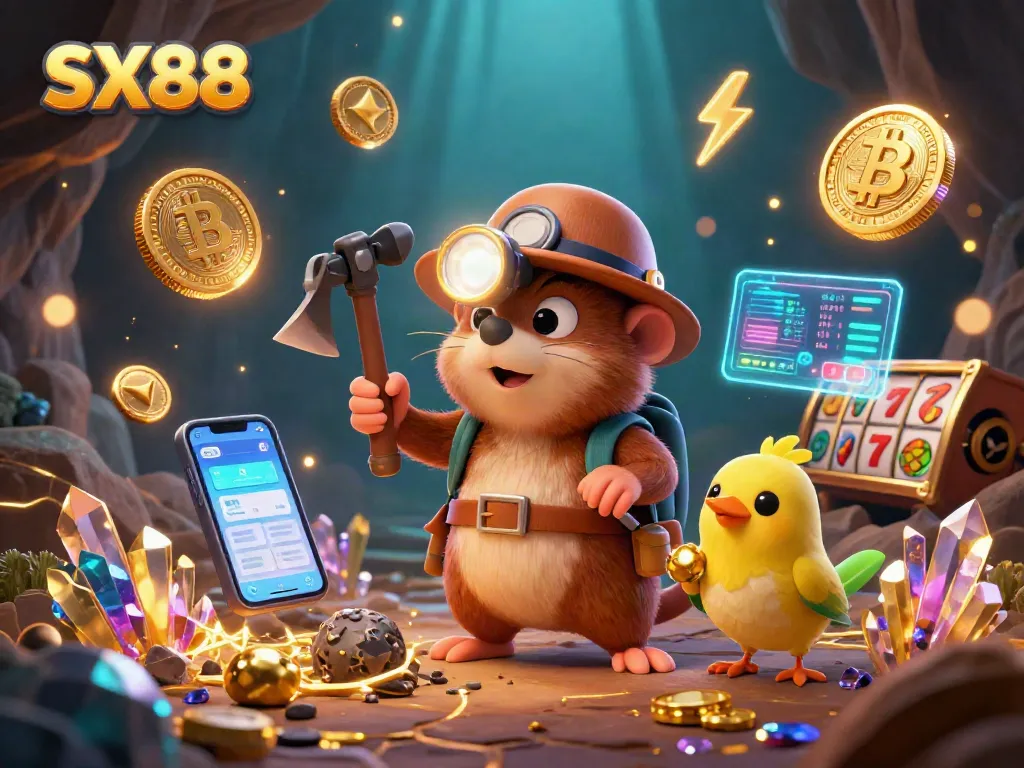 SX88 immerses players in a thrilling jackpot atmosphere with vibrant visuals of mining treasures.