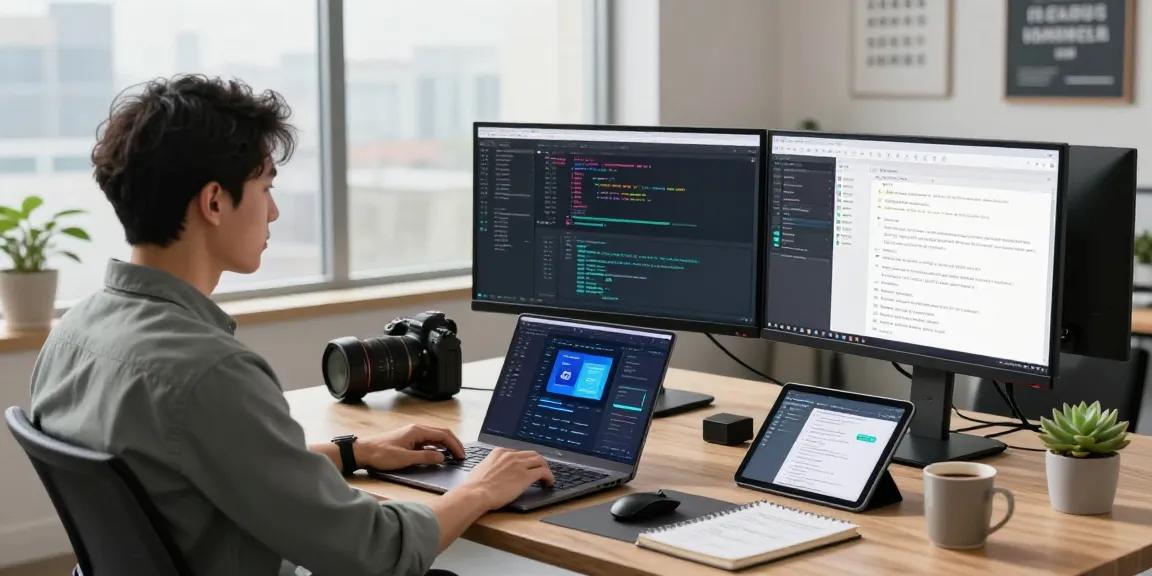 WPS Official Website viewed in a modern tech workspace, featuring coding tools and software design elements.