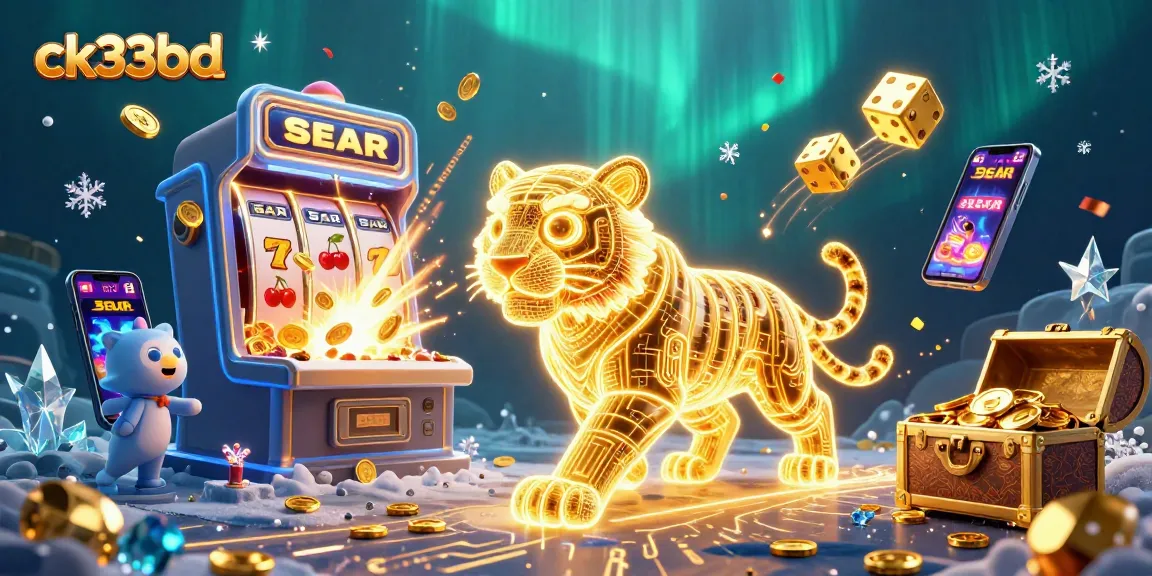 Experience thrilling wins with ck33bd's vibrant casino games amidst a neon-lit digital landscape.