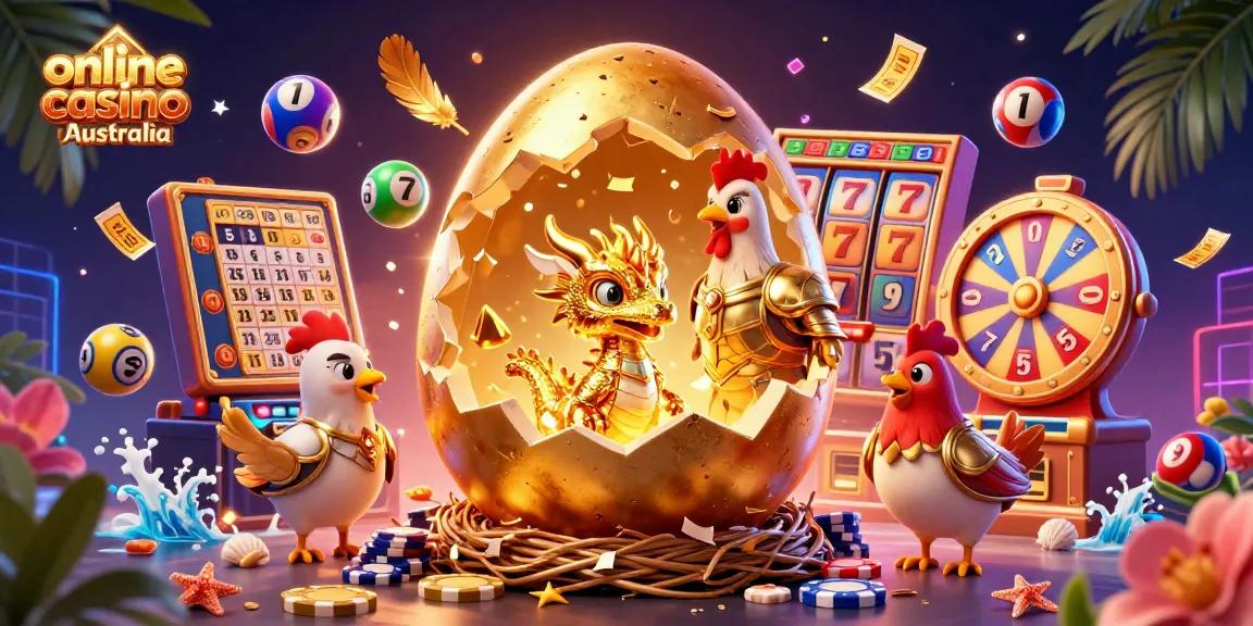 Engage in the vibrant world of online casino australia with a golden dragon at its center amidst dynamic casino elements.