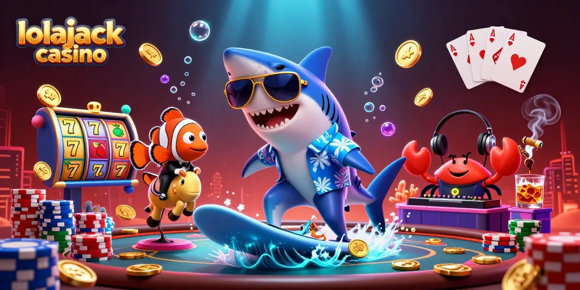 Experience the excitement at lolajack casino with unique gaming elements in a vibrant 3D illustration.