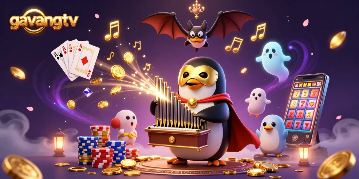 Engage in thrilling casino aesthetics with gavangtv's vibrant 3D illustration showcasing a dynamic penguin opera character.
