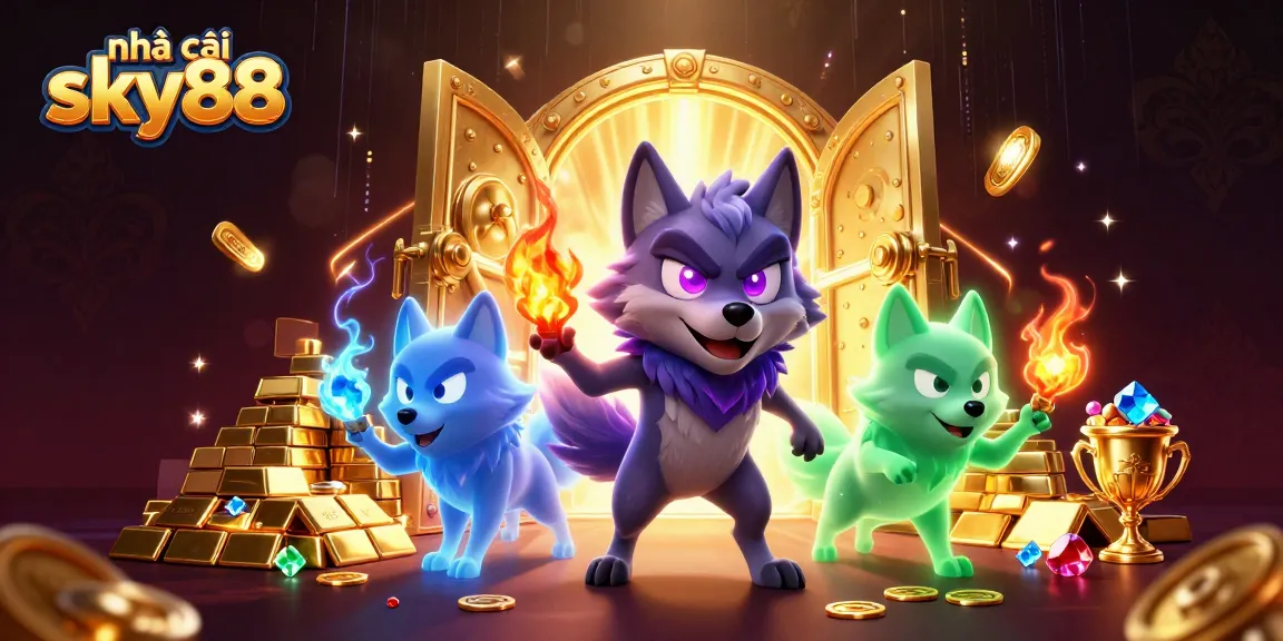 Engage with nhà cái sky88's thrilling atmosphere of jackpot excitement and treasure amidst vivid ghostly wolves and wealth.