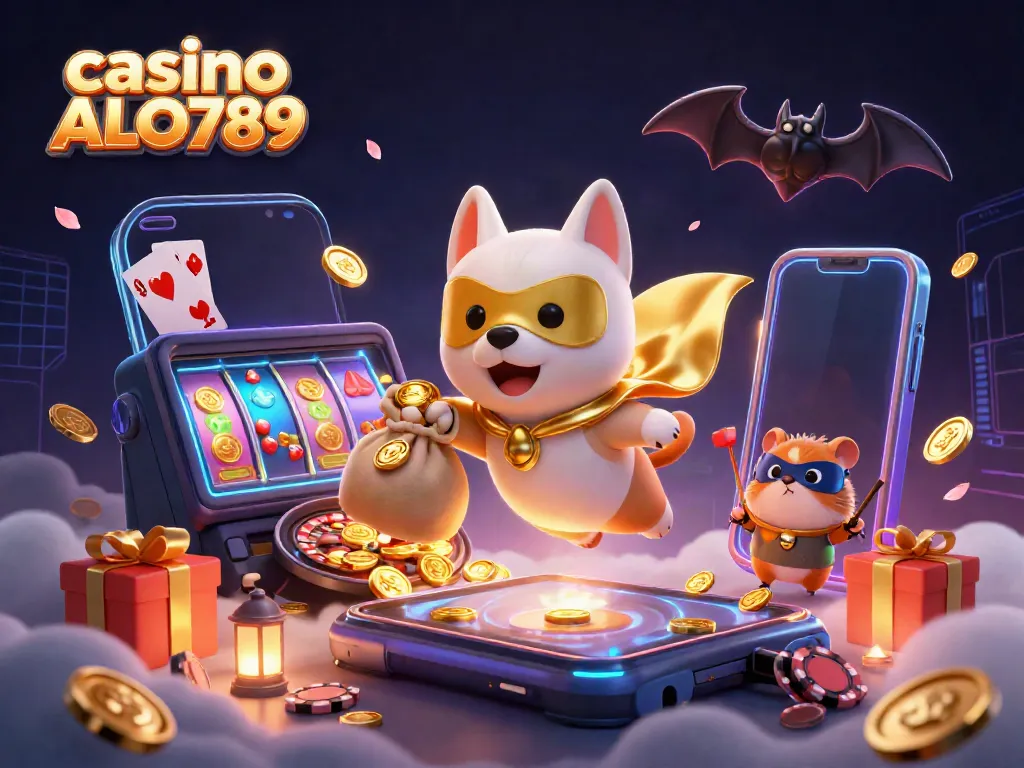 Engage in fun and thrilling gaming experiences with casino ALO789 featuring cartoon superhero and vibrant casino games.
