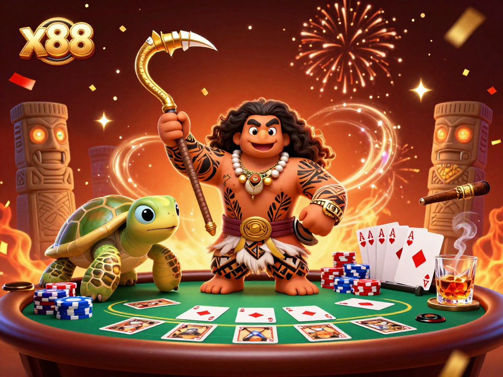Engage in thrilling x88 gaming with our captivating characters and vibrant casino elements.
