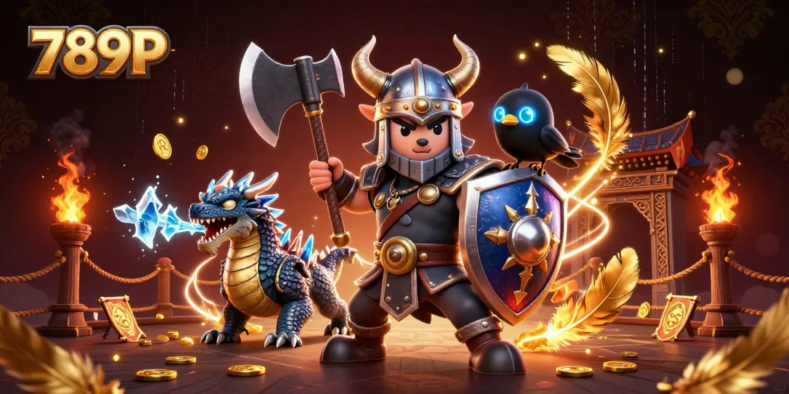 Experience thrilling action at 789P with a Viking wolf warrior battling alongside mystical creatures in a vibrant casino scene.