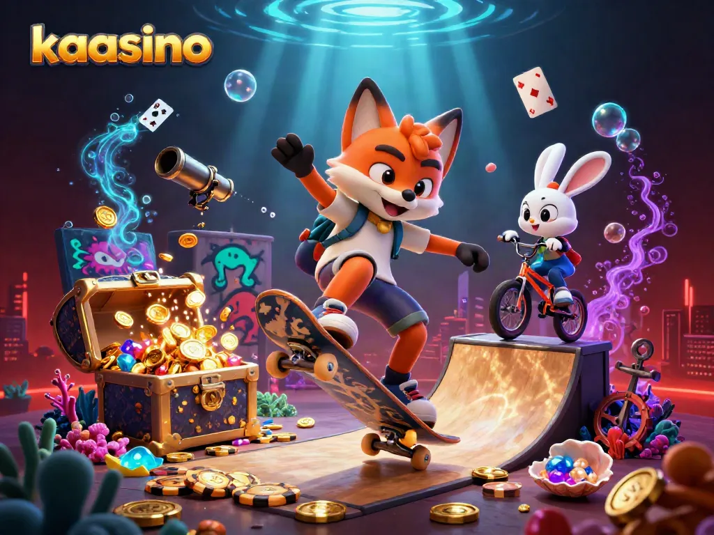 Engage in thrilling gameplay at kaasino with vibrant casino-themed illustration featuring unique characters.