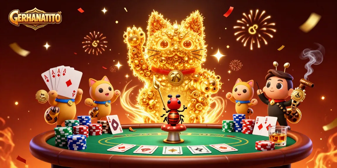 Mengalami keseruan taruhan di GERHANATOTO dengan kucing keberuntungan dari serangga kunang-kunang bercahaya yang menyebar simbol casino.