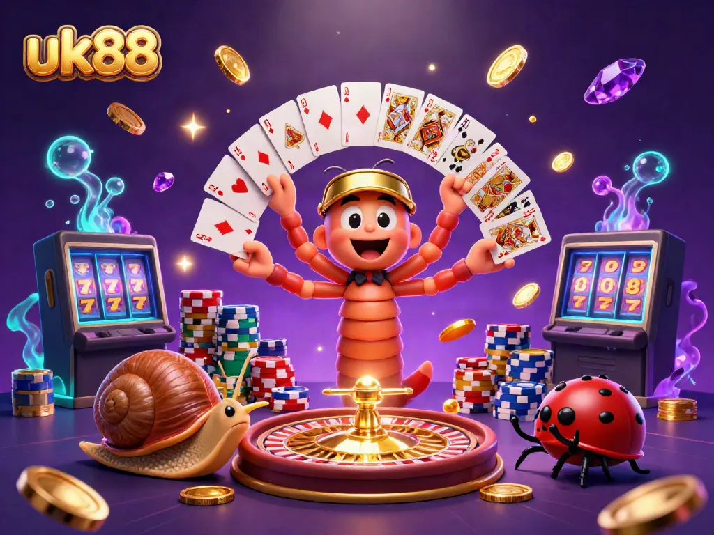 Experience thrilling gameplay with uk88's vibrant casino world featuring a playful millipede dealer.