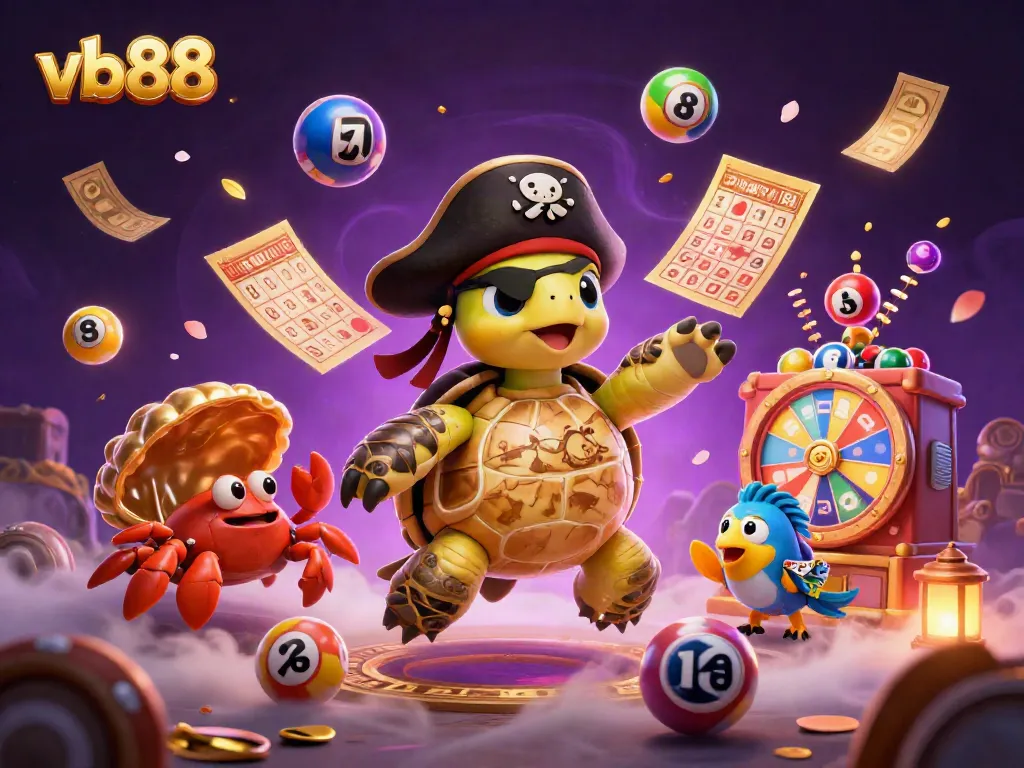 Experience the excitement of vb88 with a pirate turtle, gold crab, and fish amidst vibrant game elements.