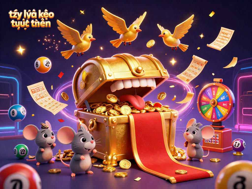 Engage with tỷ lệ kèo trực tuyến as adventurer mice discover riches in this vibrant gambling-themed illustration.