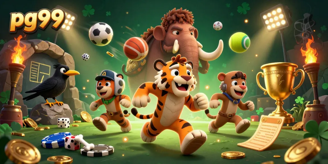 Experience the excitement of pg99 with a dynamic prehistoric casino scene packed with fun elements.