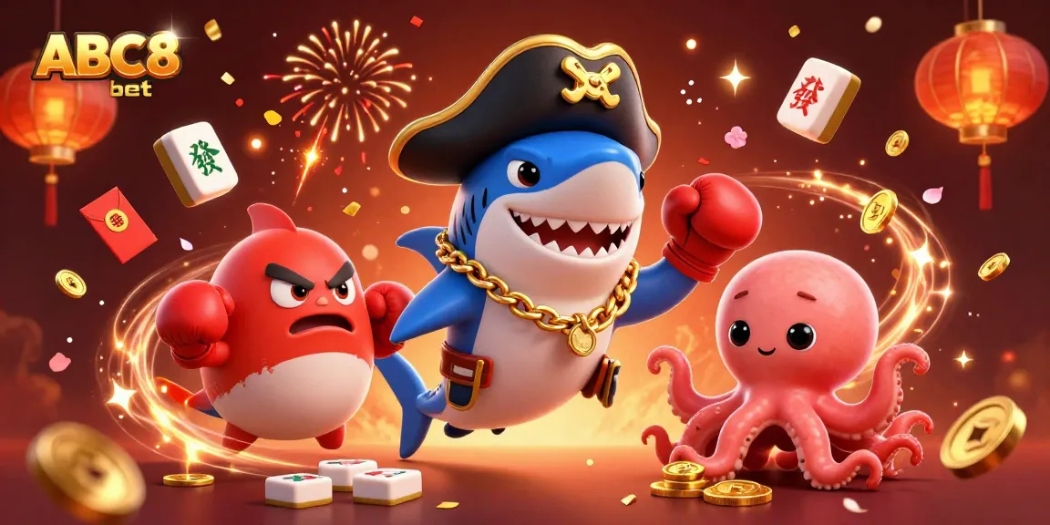 Experience the thrill of ABC8 bet with a vibrant 3D scene featuring a shark, pufferfish, and octopus.