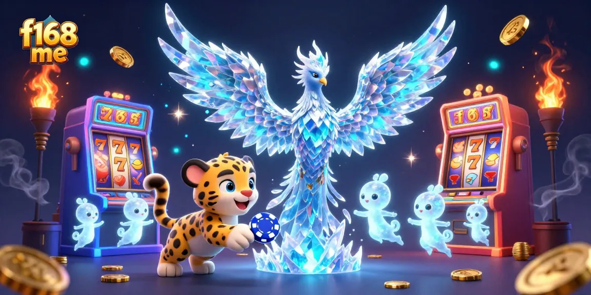 Bet big and win with f168 me - engaging illustration of a vibrant casino scene featuring an ice phoenix and glowing gaming elements.