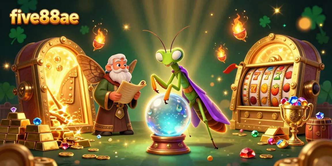 Experience exciting wins at five88ae with vibrant casino games and mystical elements surrounding a fortune teller.