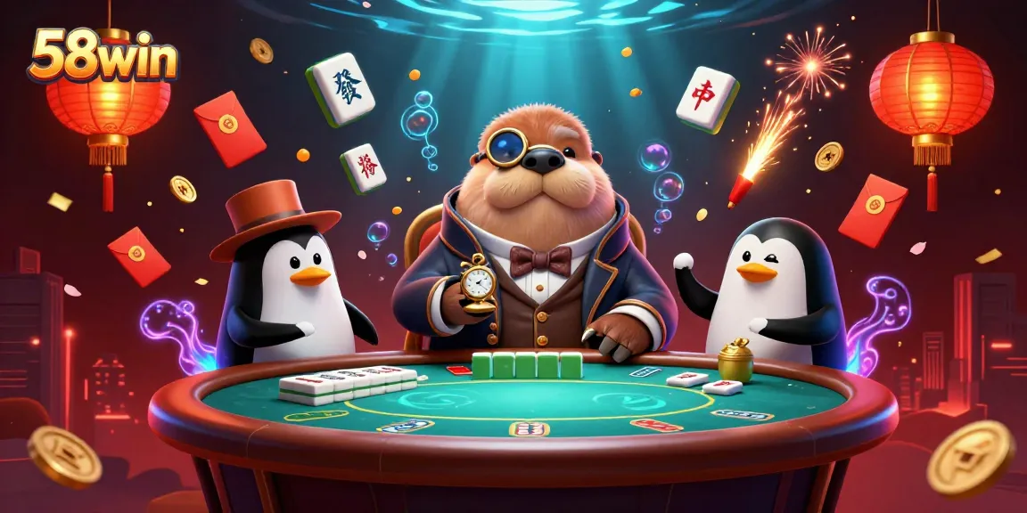 Experience thrilling 58win gaming with a jolly walrus at an underwater poker table.