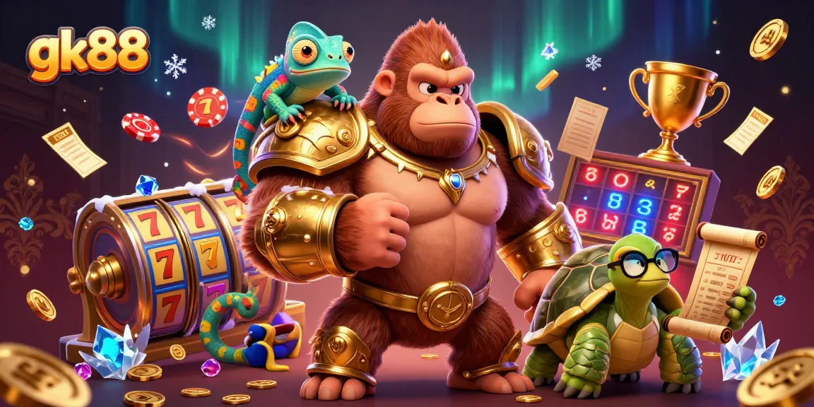 Engage with gk88 through an exciting illustration featuring casino themes and colorful elements of gaming.