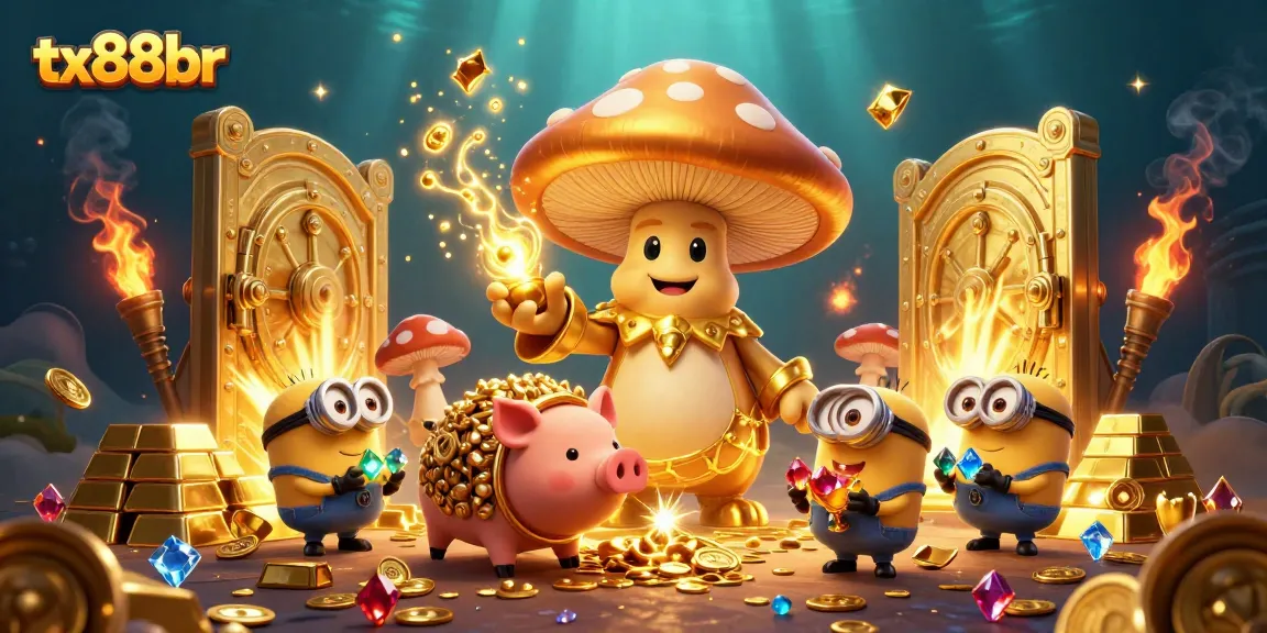 Experience the magic of tx88br with golden wizard and treasure in a vibrant casino setting.