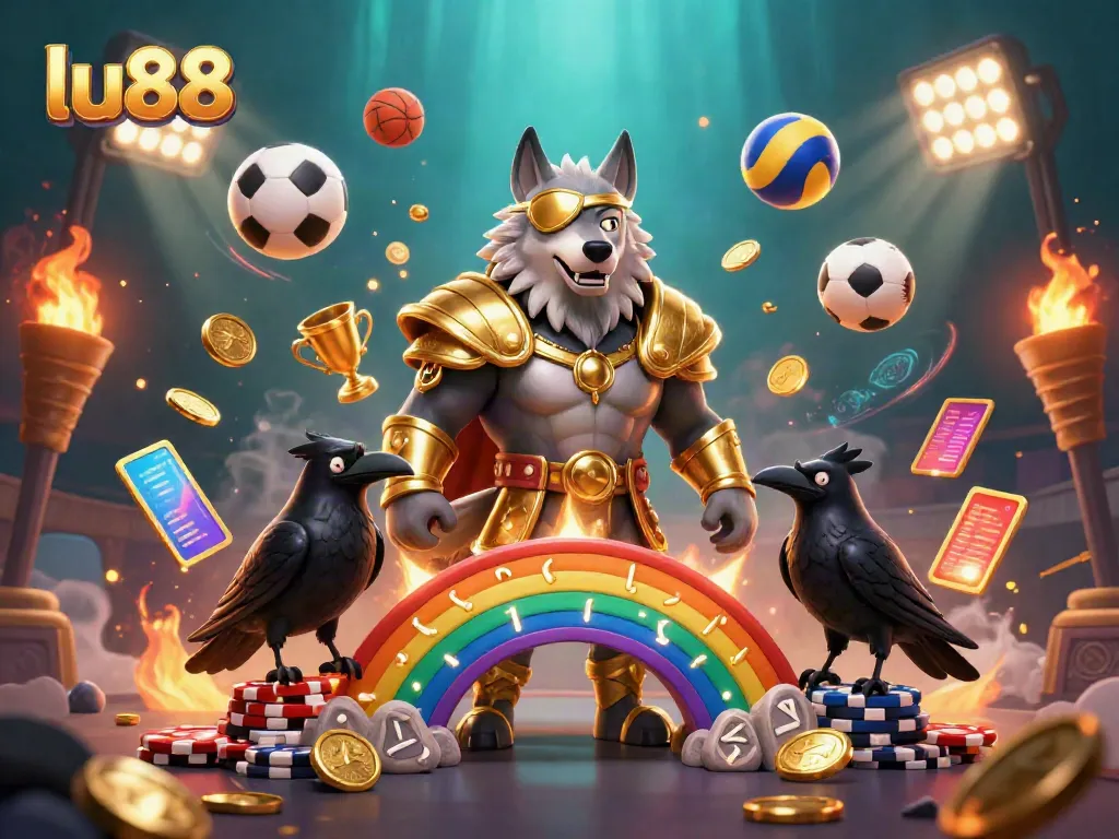 Experience premier gaming at LU88 with Odin and his ravens, amidst dynamic casino elements.