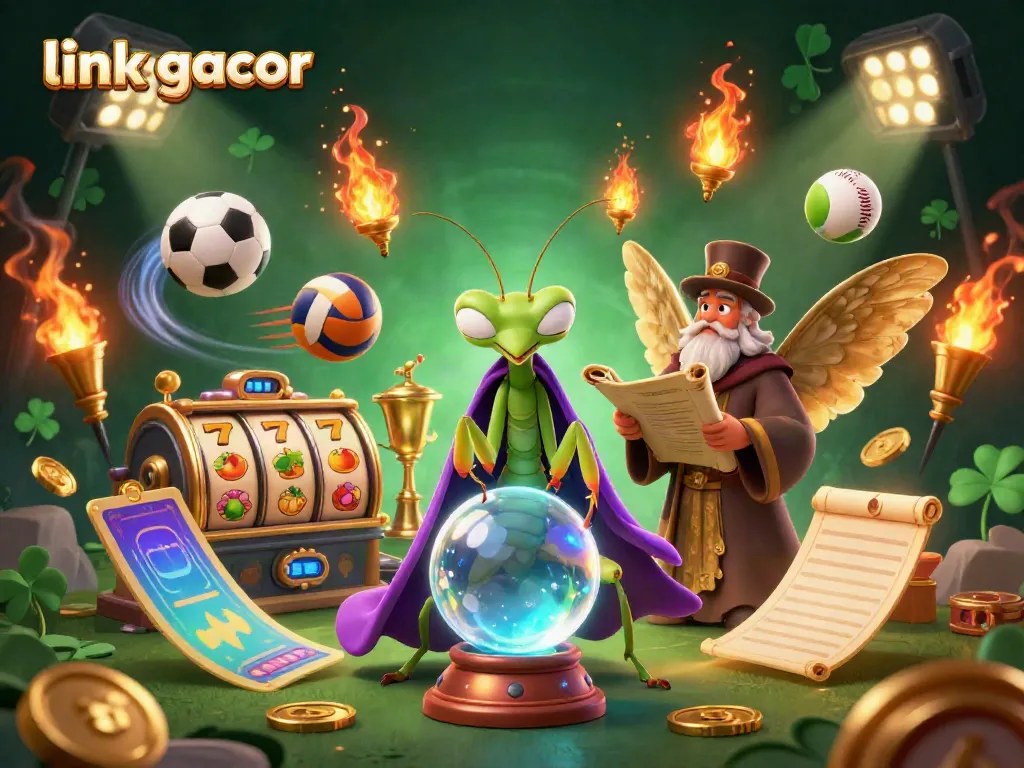 Engage with our vibrant link gacor illustration, showcasing slot reels, jackpot symbols, and mystical characters.