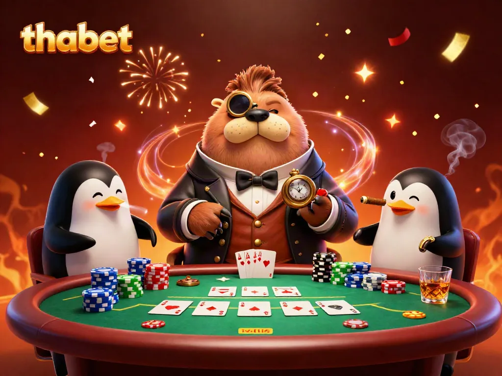 Experience poker fun with thabet as a jolly walrus plays at an underwater casino table