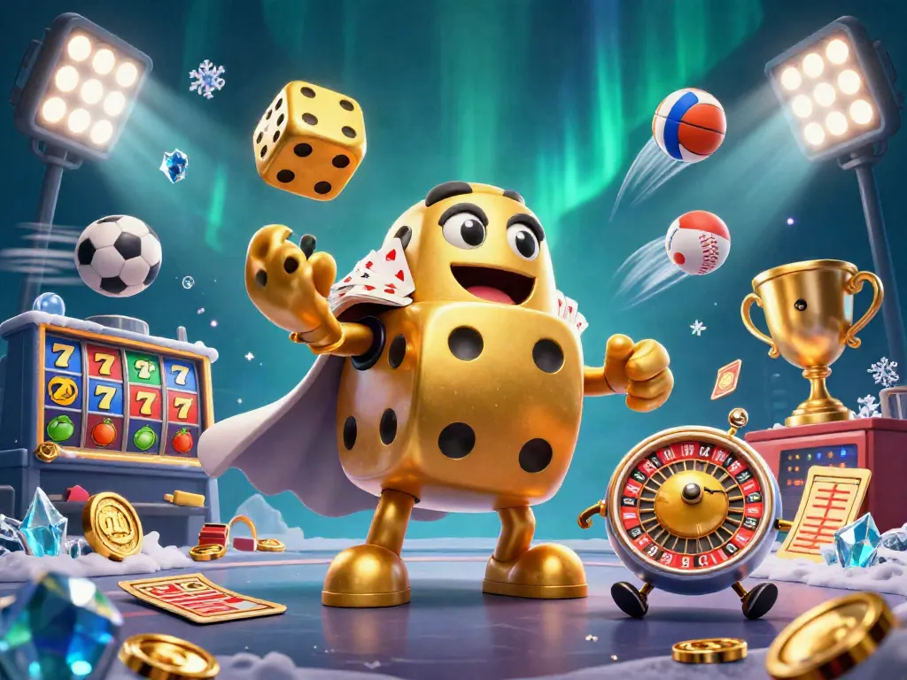 Experience FatPirate's energetic slots scene with golden dice, dynamic sports elements, and vibrant casino activities.