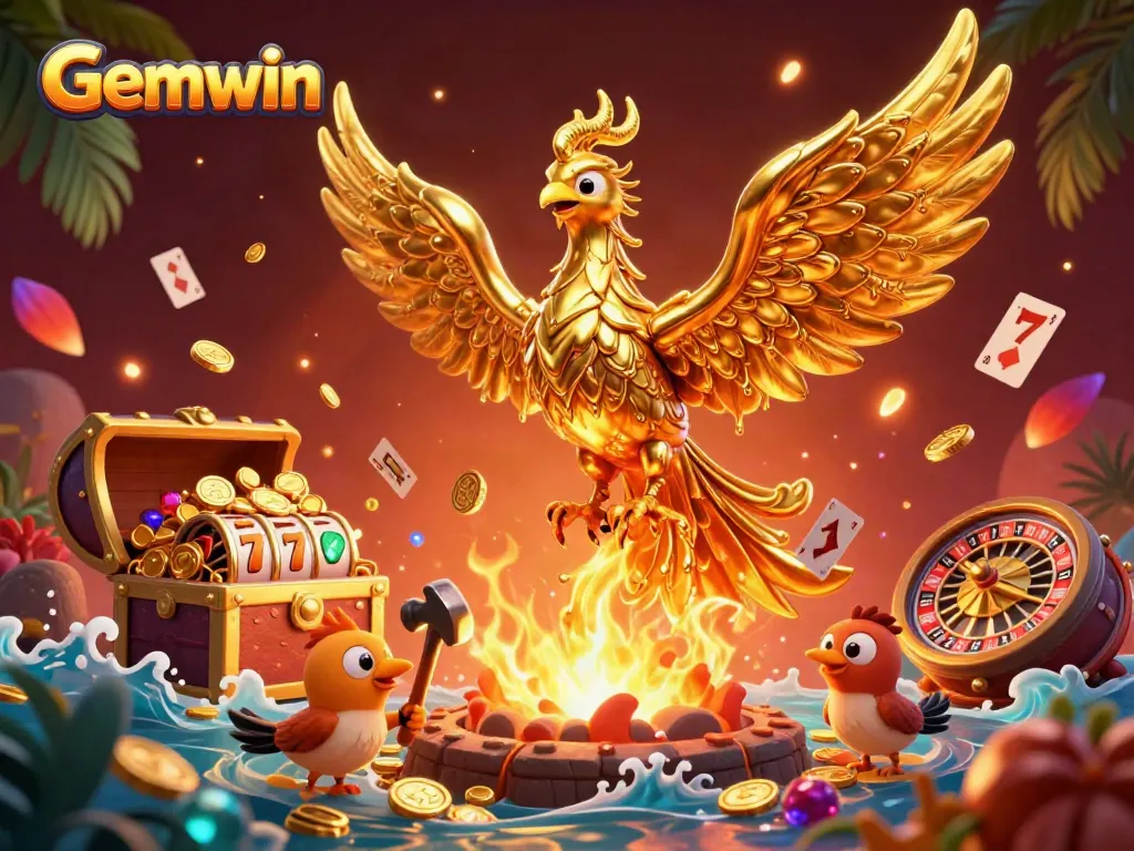 Experience the thrill of Gemwin with our golden phoenix and dynamic casino elements.