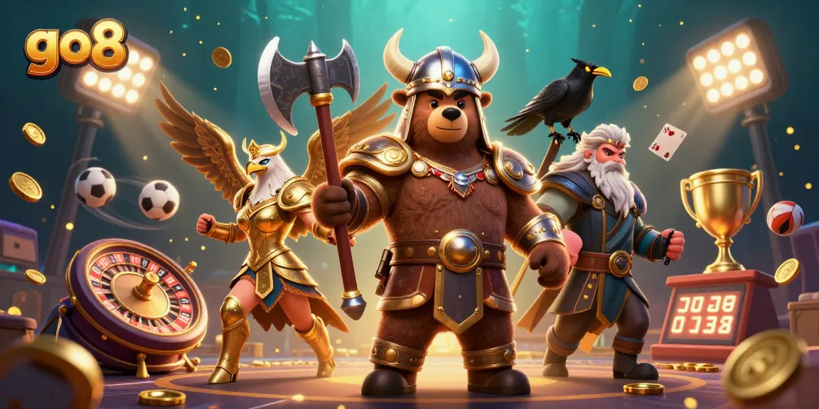 Experience the excitement of go8 as the Viking berserker bear battles in a vibrant live casino scene filled with dynamic elements.