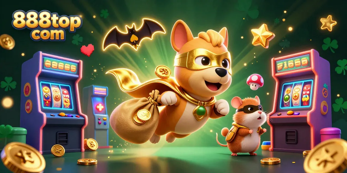 Experience the excitement of 888top com with superhero characters in a vibrant casino-themed illustration.