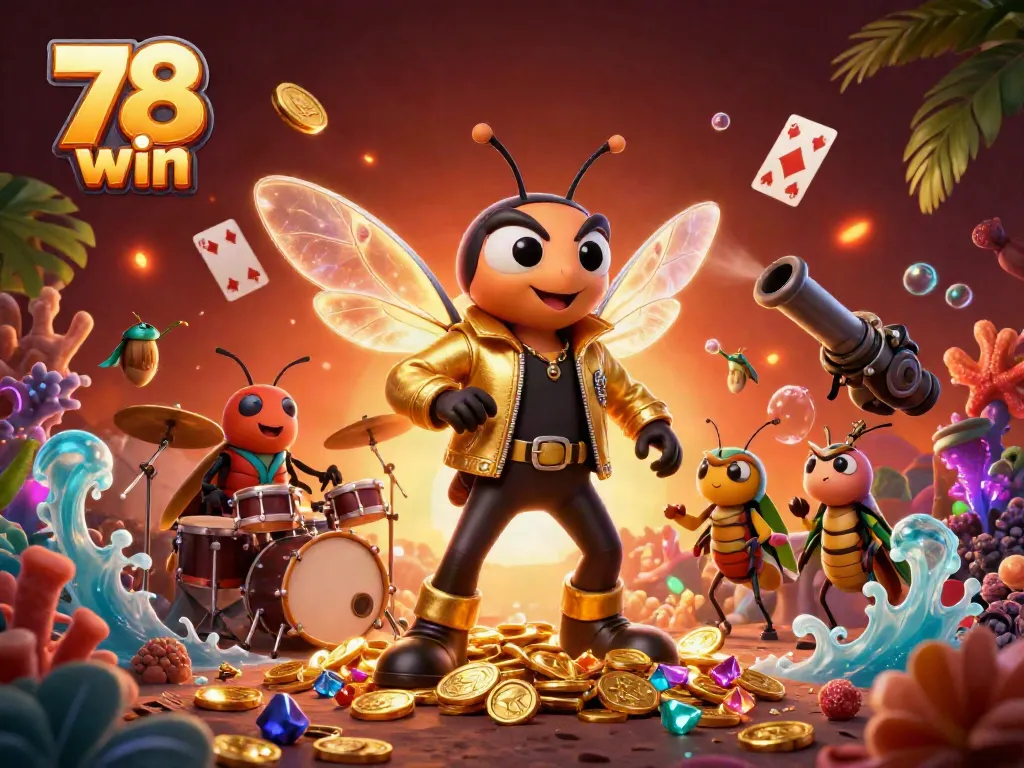 Experience the vibrant 78 win world of gambling with our cartoon characters in a dynamic casino scene.