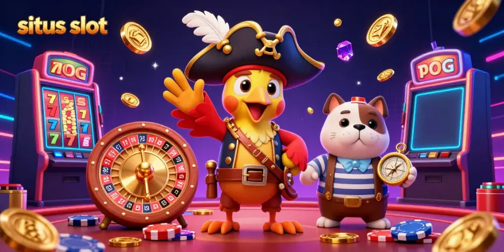 Experience the excitement of situs slot with animated casino characters and vibrant gaming elements.