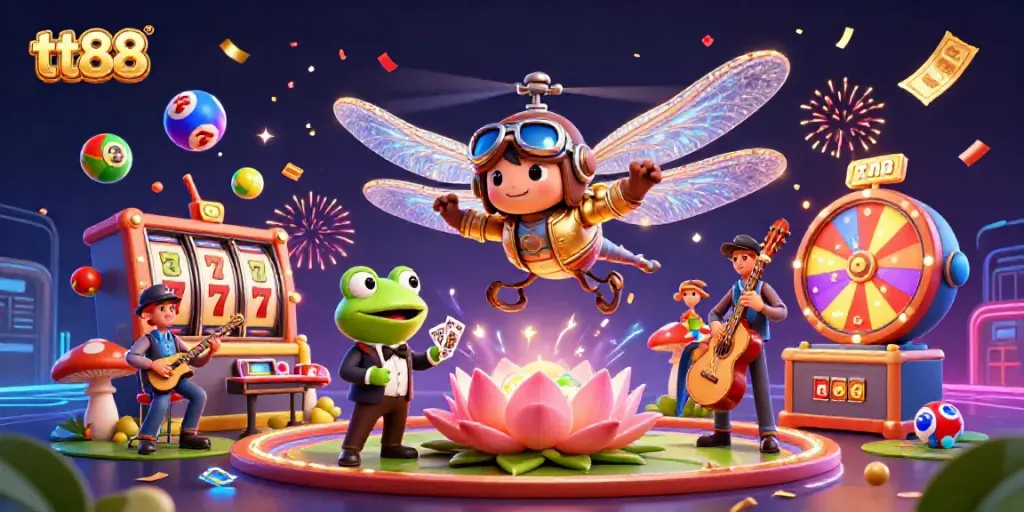 Experience thrilling gaming at tt88 with dynamic characters and festive casino elements.