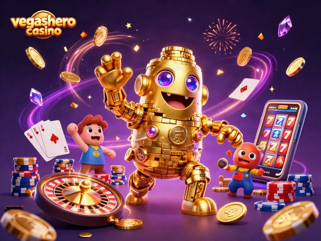 Experience the thrill of vegashero casino with a vibrant 3D illustration of winning elements.
