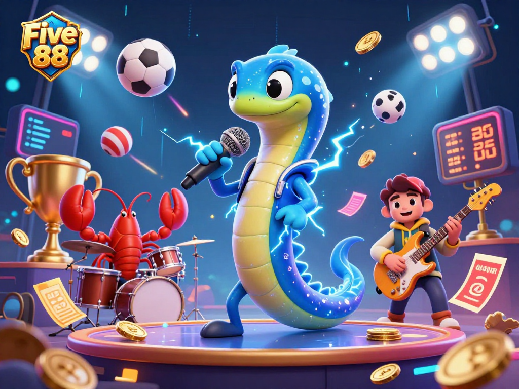 Experience the excitement of Five 88's underwater casino with vibrant electric characters performing.
