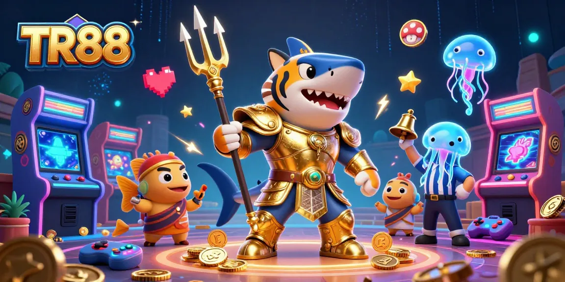 TR88 casino illustration showcasing excitement in a dynamic underwater colosseum filled with gaming elements.