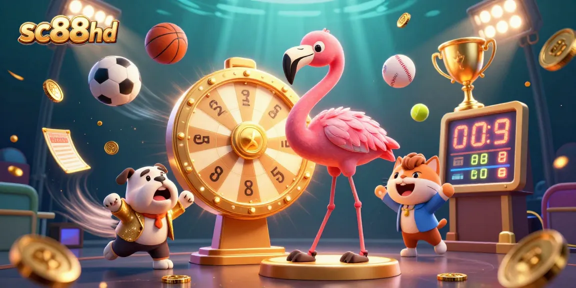 Spin the giant prize wheel with sc88hd's vibrant game show characters and dynamic sports elements!
