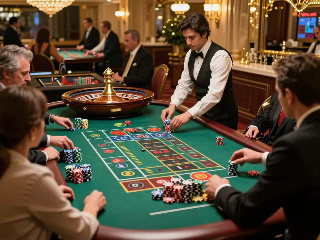 Experience the thrill of the Say88 casino with players placing bets at a lively roulette table.