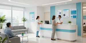 Hair transplant Istanbul at a modern health clinic reception with patient care services.