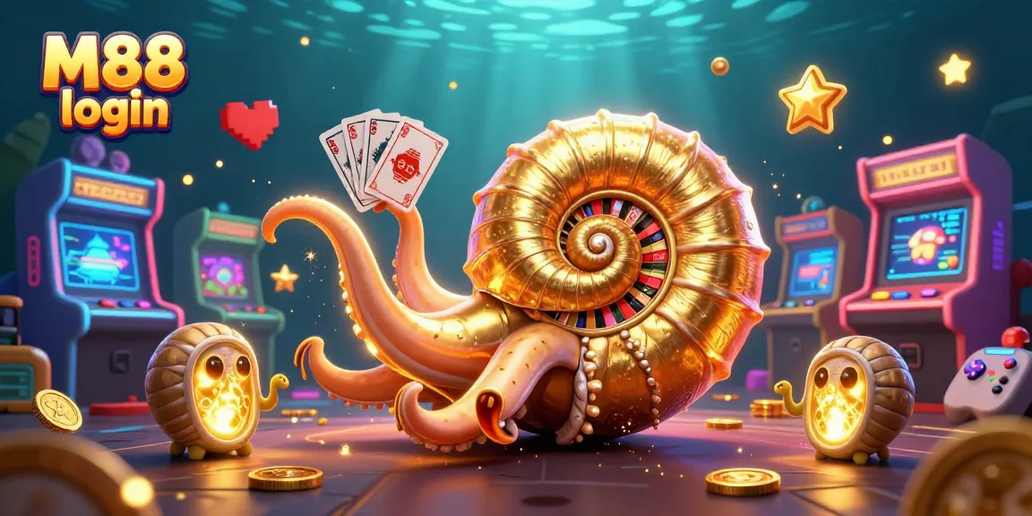 M88 login now with vibrant casino experience featuring a giant nautilus roulette wheel and glowing game elements.