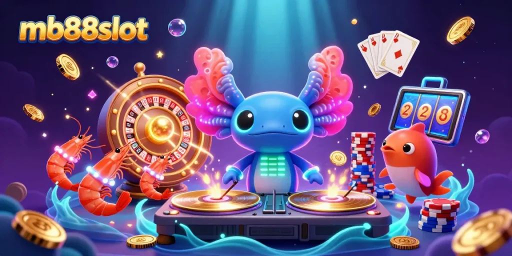 Experience thrilling games at mb88slot with a vibrant underwater casino featuring dynamic characters and elements.