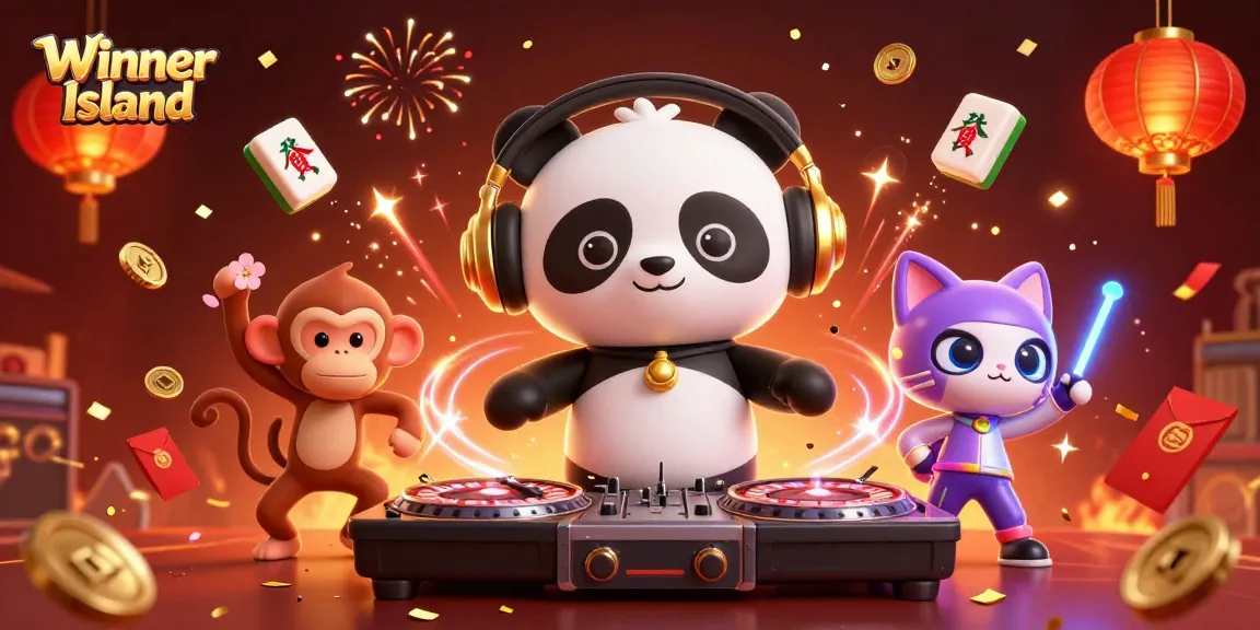 Engage in exciting gaming action at Winner Island with vibrant 3D characters and dynamic casino elements.