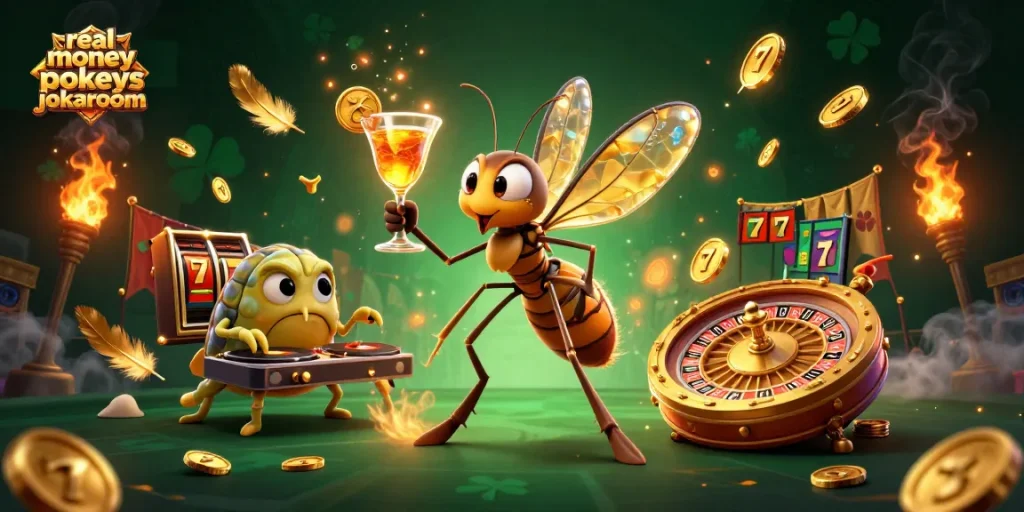 Experience the thrilling real money pokies jokaroom with vibrant 3D characters and casino elements.