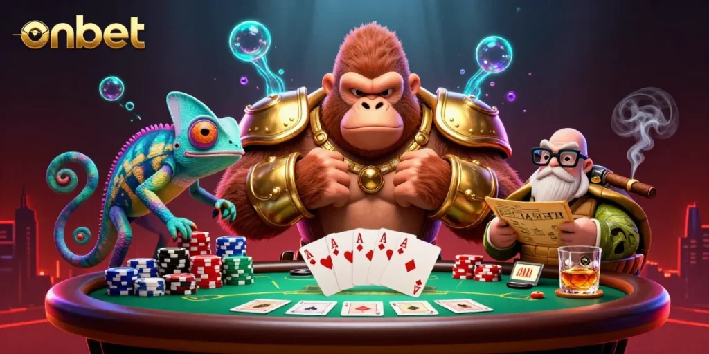 Experience thrilling action with onbet's vibrant 3D gambling scene featuring a powerful gorilla king.