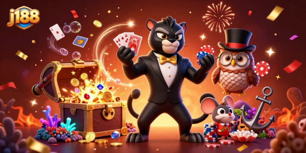 Experience thrilling gameplay at j188 with vibrant casino characters and engaging visuals.